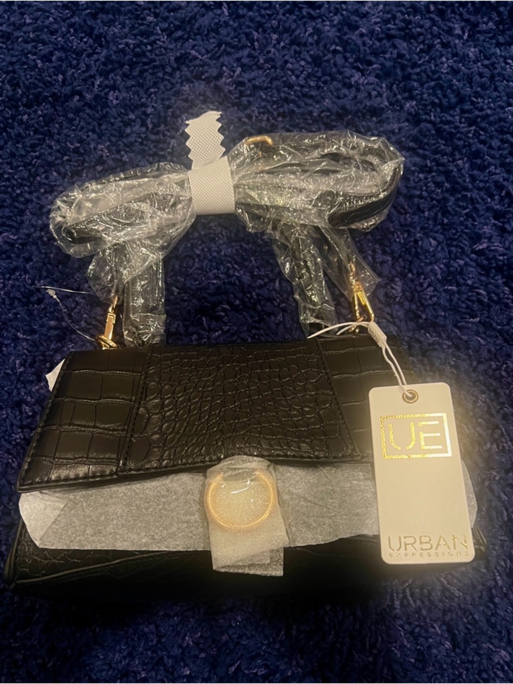 Urban Expressions Black Croc-Embossed Mini Crossbody